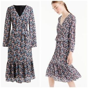 J Crew Blue Ruffle-Hem Paisley Floral Dress 2